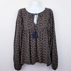 Denim & Supply RL | Black Floral Boho Peasant Top